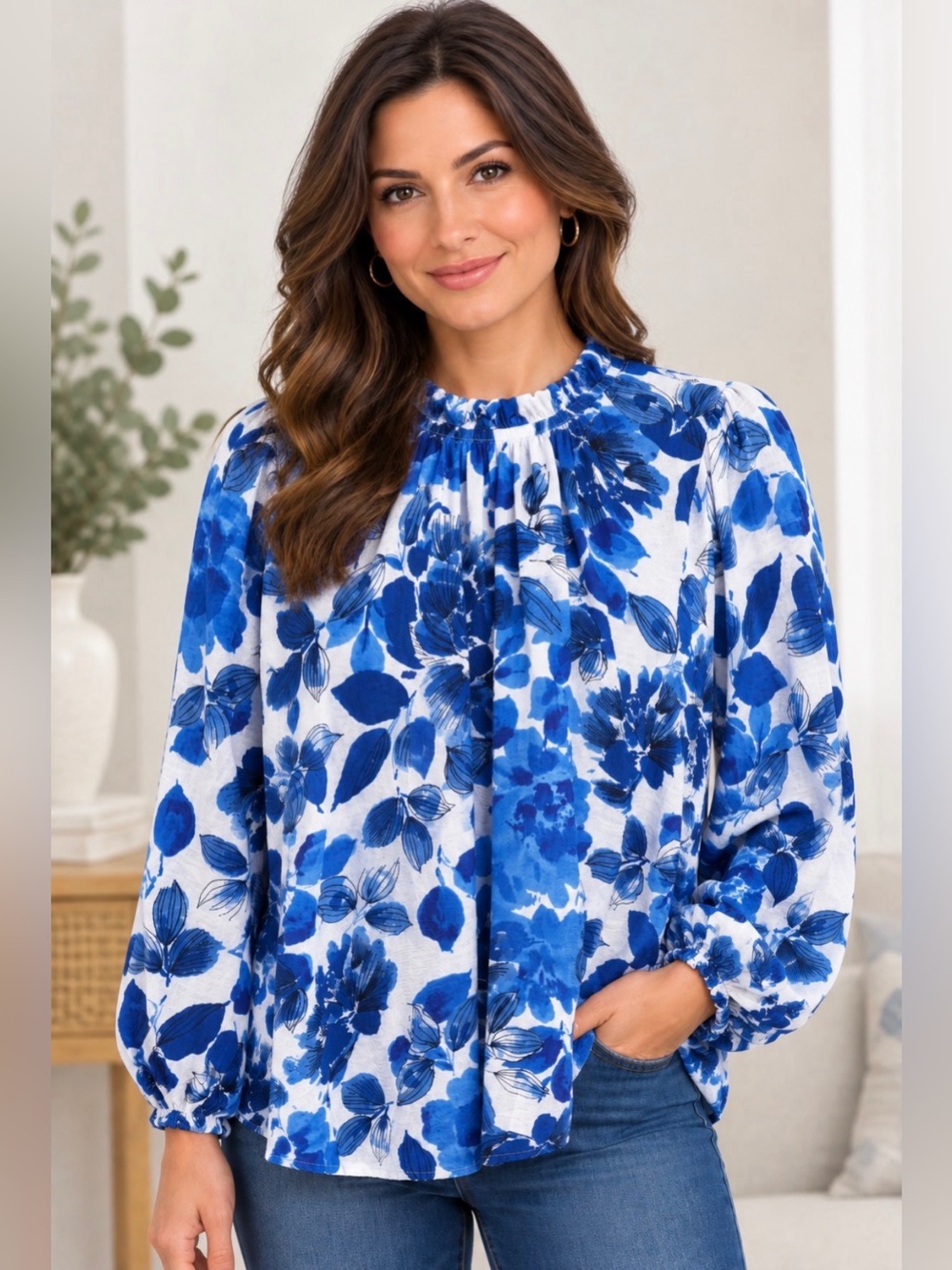 Jodifil Blue Floral Blouse Medium